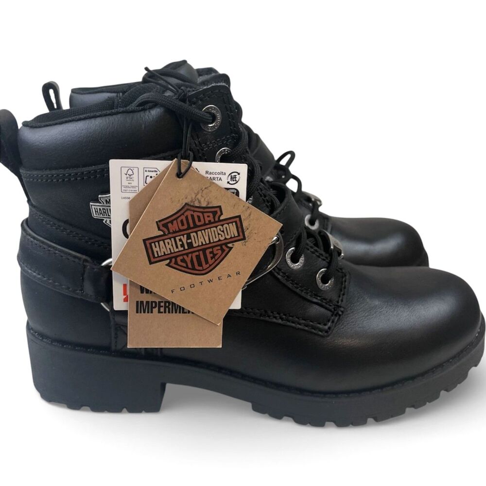Harley-Davidson Black Leather Combat Moto Boots